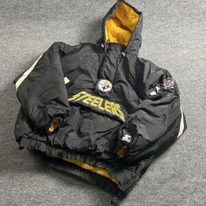 Vintage Pittsburgh Steelers Jacket Mens XL Hooded Black NFL Football Starter 90s